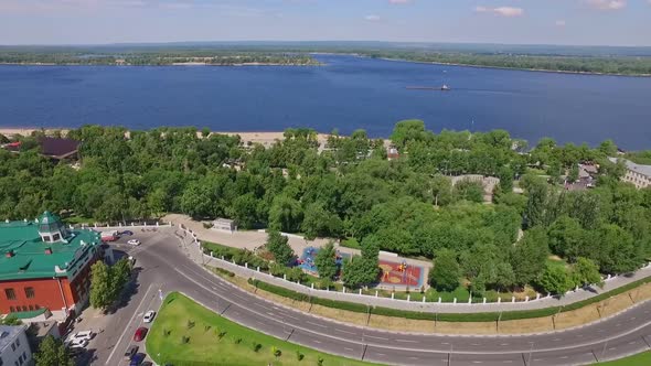 Aerial View of Historical District in Samara City at Sunny Summer Day