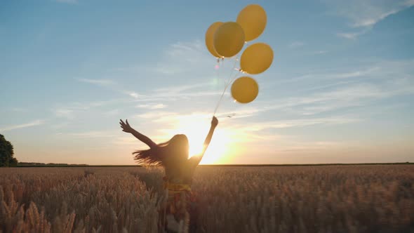 Young Girl with Balloons in the Field alt
