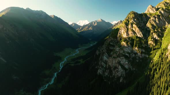 Aerial Panorama of Mountain Landscape in Kyrgyzstan alt