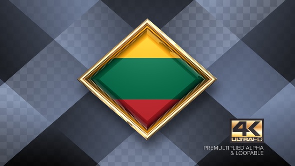 Lithuania Flag Rotating Badge 4K Looping with Transparent Background