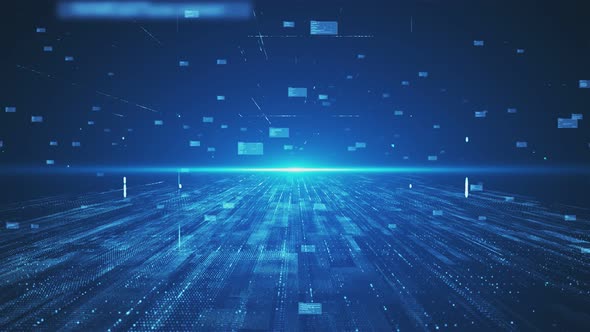 Blue Technology Background, Network Data Traversal, Internet Digital Security Concept