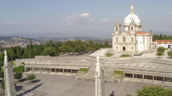 Santuario da Penha Sanctuary drone aerial view in Guimaraes, Portugal alt