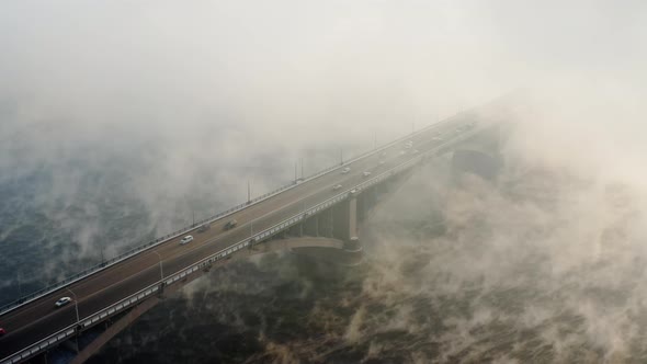 The foggy Yenisei river Krasnoyarsk Communal bridge Foggy bridge Winter Krasnoyarsk alt