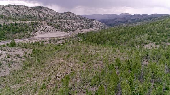 Flying over damage from EF-2 tornado in Duchesne County near the highway alt