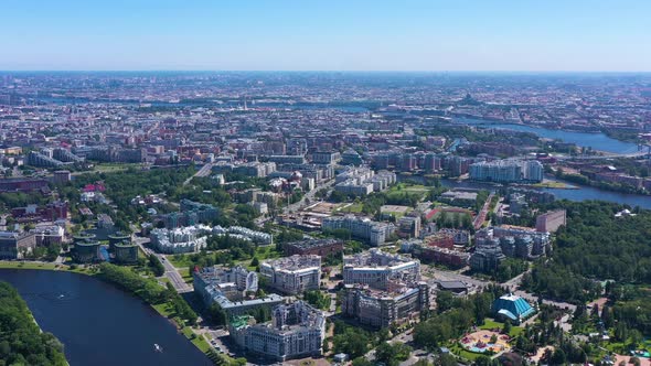Saint-Petersburg City Skyline on Sunny Summer Day. Aerial View. Russia alt