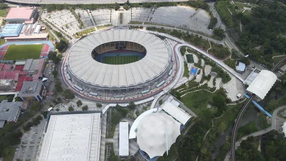  Aerial view of Bukit Jalil National Stadium, KL Sports City and LRT Train.