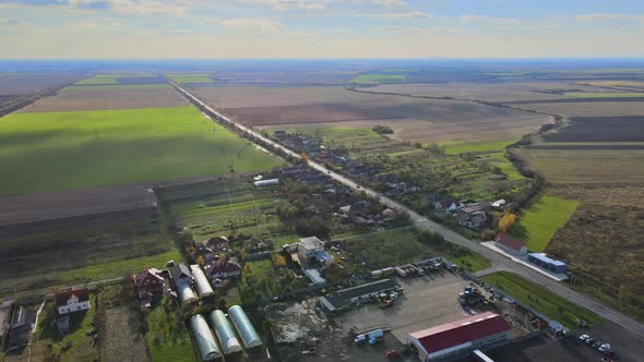 Landscape From a Height of a Village From a Height, Top View with Fields alt