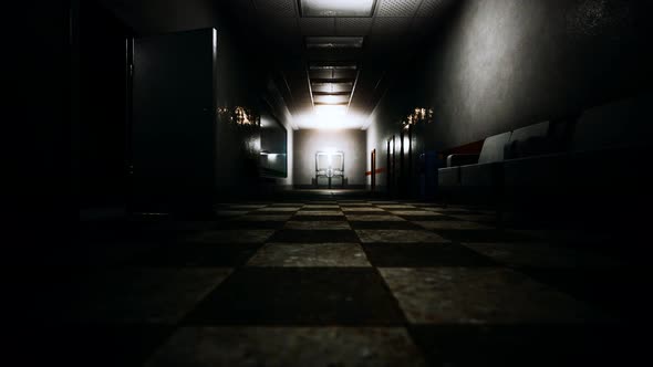 Empty Dark Hospital Laboratory Corridor, Motion Graphics | VideoHive