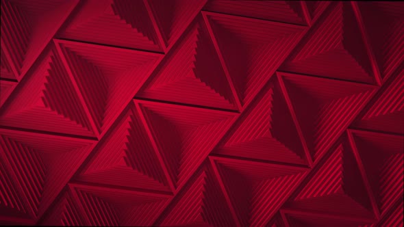 Red minimalism mosaic surface with moving black triangles