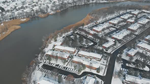 The Aerial View a Residential Area After a Snow Storm in View From the Bird alt
