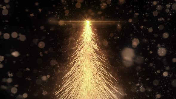 Animated Golden Christmas Fir Tree Star background seamless loop HD resolution.