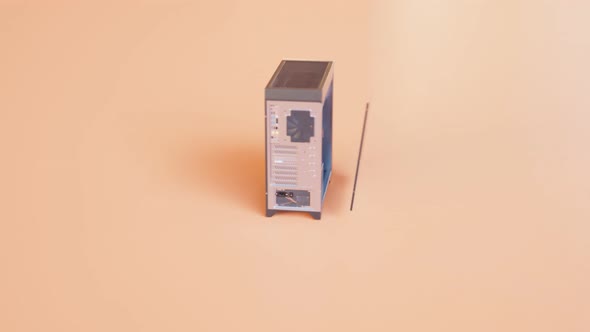 Computer delivery. PC parts are assembled in a case and taken by a courier. 4K alt