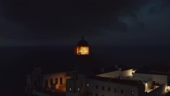 Beautiful Aerial Drone View of Ponta Da Piedade Lighthouse in Lagos Algarve Portugal at Evening Dusk alt