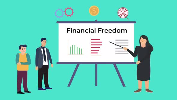 Financial freedom education with a chart board 4K animation