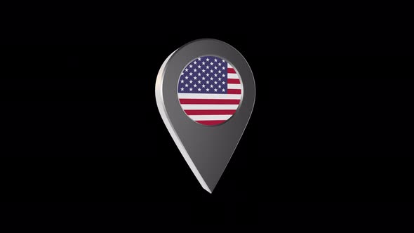 3d Animation Map Navigation Pointer With USA Flag With Alpha Channel  - 4K alt