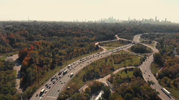 Fall colour over Don Valley Parkway Toronto Ontario Canada alt