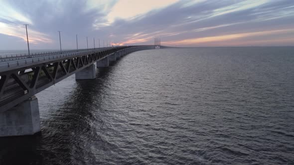 Drone Shot Flying Next to Øresund Bridge