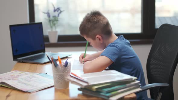 Back to School, Online learning, distance lesson, education at home, technology for schoolboy alt