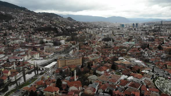 Sarajevo Drone Footage on a Gloomy Day