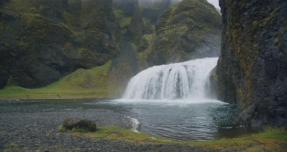 Beautiful Waterfall Stjornarfoss Near Kirkjubaejarklaustur at Iceland South Coast alt