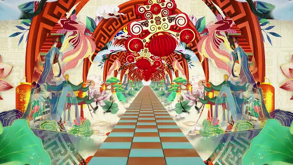 Chinese Traditional New Year Painting Motion Stage Background