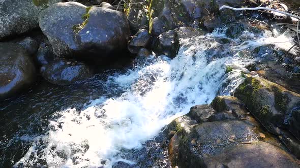 Above Shot Of Water Rushing Down Small Rapids