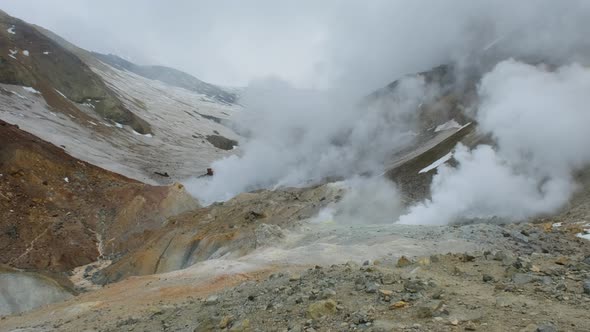 Fumaroles in Crater of Active Mutnovsky Volcano alt