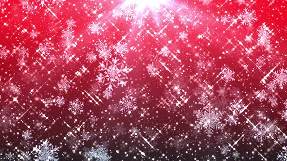 4k Glitter Snowflakes Red Background