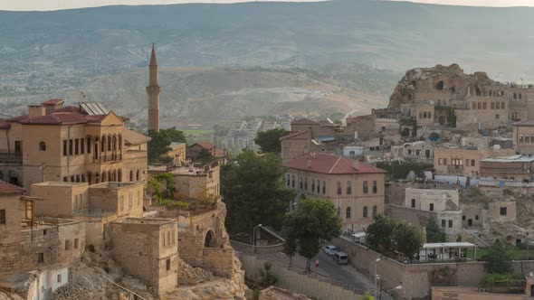 Urgup Town Aerial View From Temenni Hill in Cappadocia Region of Turkey Timelapse alt