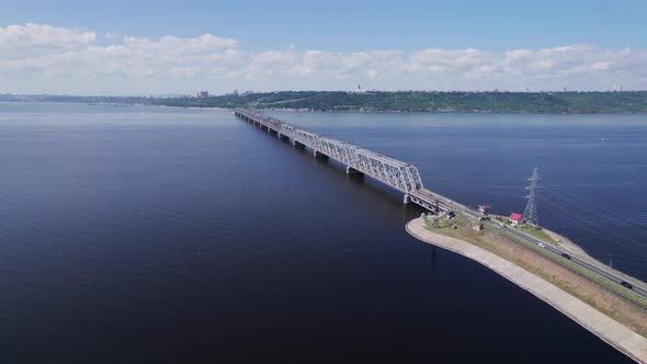 The Imperial Bridge is a Combined Automobile and Railway Bridge Across the Volga River Kuibyshev alt