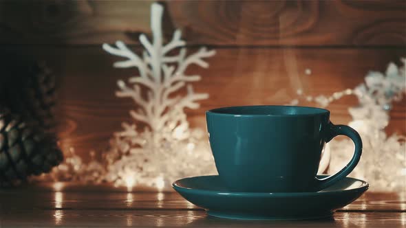 Blue Cup Of Hot Coffee Or Tea alt