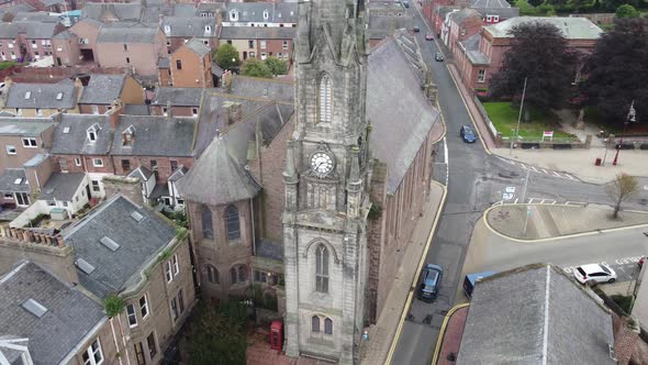 Aerial Footage of the Small Church in Kirk Square Arbroath alt