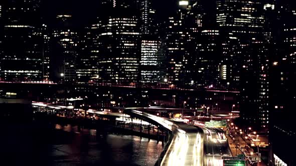 Skyscrapers and Night Traffic in Manhattan