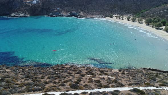Psili Ammos beach on the Island of Serifos in the Cyclades in Greece seen fro alt