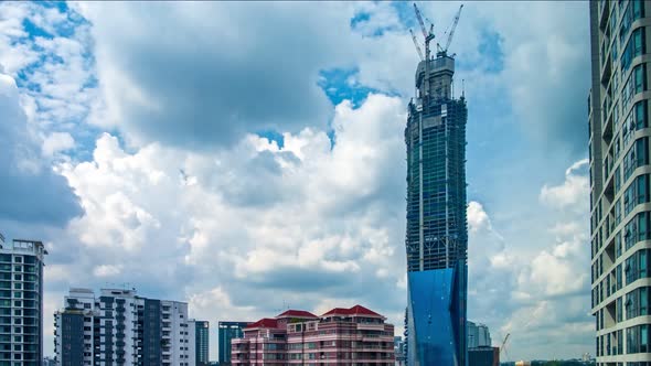 Timelapse of Highrise Construction Site Blue Sky Big Clouds at Day