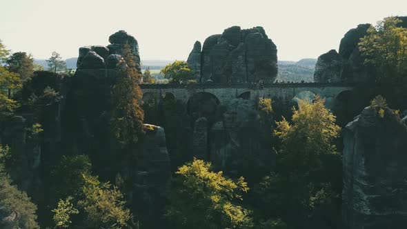 Aerial View of Bastei Bridge in Switzerland Saxon Germany