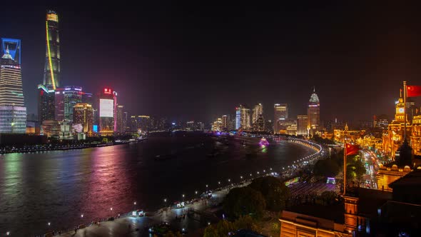 China Advertisement in Shanghai at Huangpu River Timelapse alt