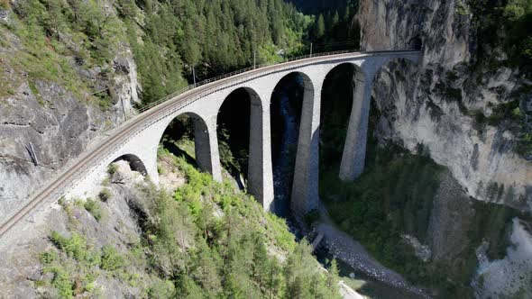 Aerial View of the Landwasser Viaduct in the Swiss Alps at Summer alt