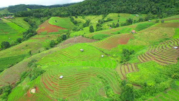 Aerial video of drones flying over rice terraces alt
