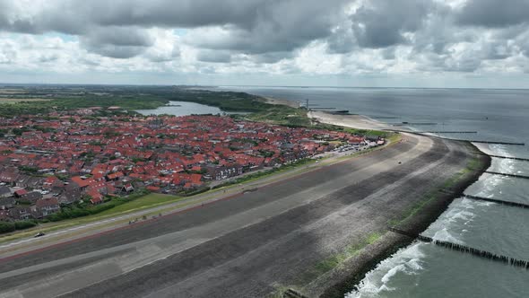 Westkapelle Province of Zeeland Seawall and Shoreline Urban City Aerial View alt
