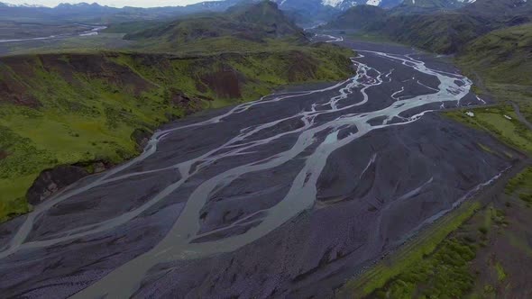 The Landscape of Thorsmork in Highland of Iceland From Drone Aerial View alt