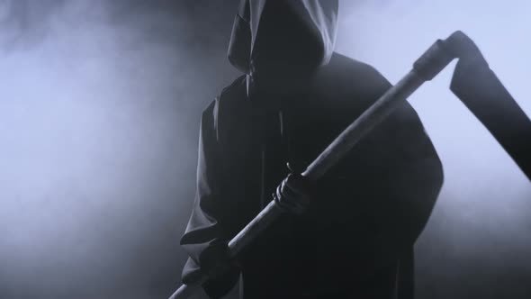 Horrible Dark Figure In A Hoodie With A Scythe alt