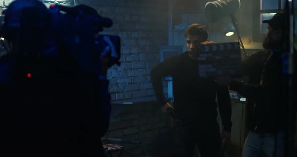 Young Male Actors Doing a Fight Scene alt