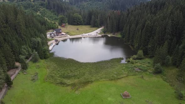 Aerial View Of Iezerul Sadovei Lake In Bucovina, Romania alt