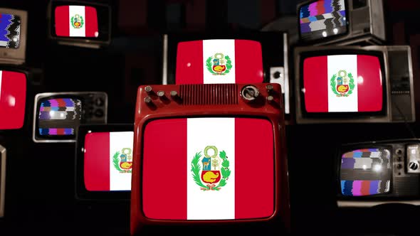Flag of Peru on Retro TVs. 4K.