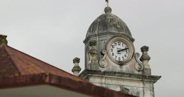 Traditional Clock Tower At The Catholic Church In Igreja Velha In Portugal. close up alt