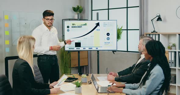 Office Manager Explaining Presentation About Business Concept for Successful Businesspeople alt