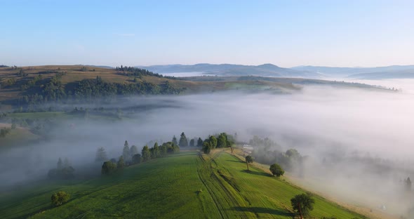 Evaporation Of Fog In The Mountains. Carpathians