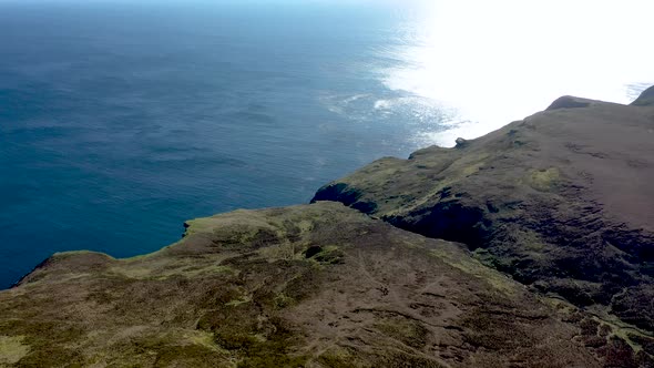 Aerial View of the Beautiful Coast at Malin Beg with Slieve League in the Background in County alt