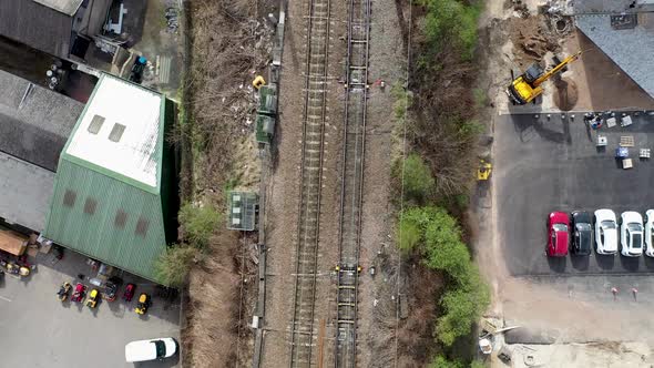 Aerial footage of the British town of Wakefield West Yorkshire in the UK alt